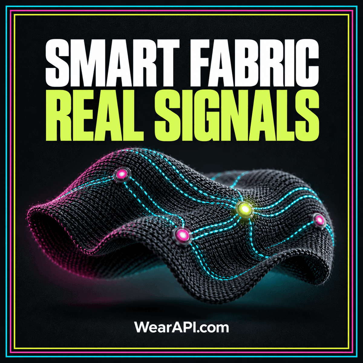 Neon AI clothing sensor integration card with a connected smart garment and WearAPI.com branding